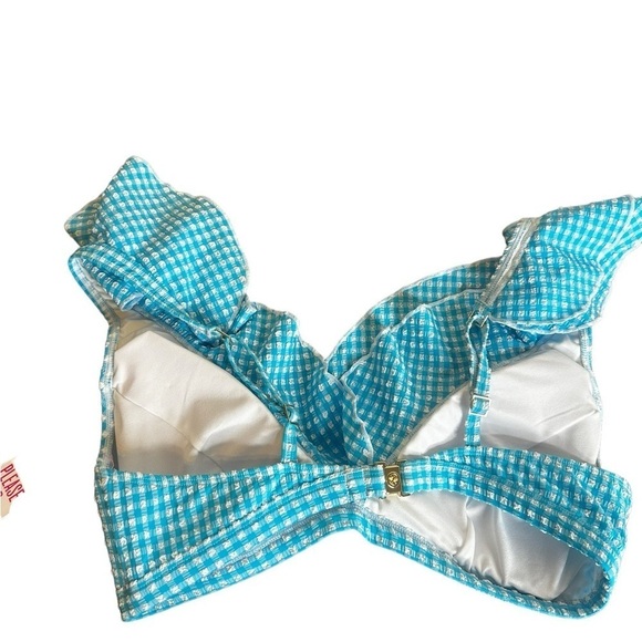Lilly Pulitzer Arlin Bikini Top Crinkle Gingham Swim Turquoise Oasis 12 - Picture 4 of 6
